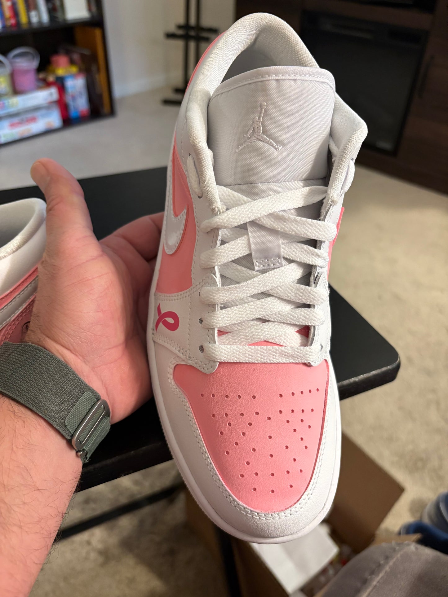 Custom Painted "Believe" Breast Cancer Awareness Jordan 1 Lows