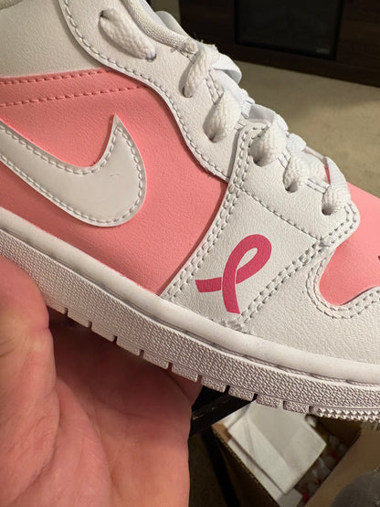 Custom Painted "Believe" Breast Cancer Awareness Jordan 1 Lows