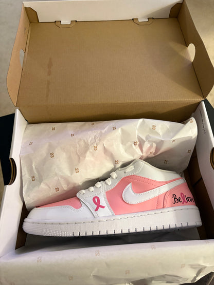 Custom Painted "Believe" Breast Cancer Awareness Jordan 1 Lows